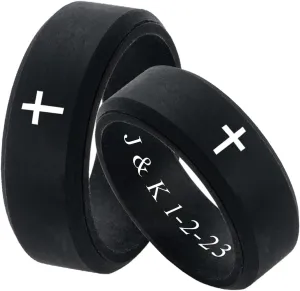 2 Pack-Her King His Queen/Compass/Pinky Promise/Cross Couple Rings Set Breathable Silicone Rubber Bevel Edges Wedding Band Promise Engagement Rings for Men Women
