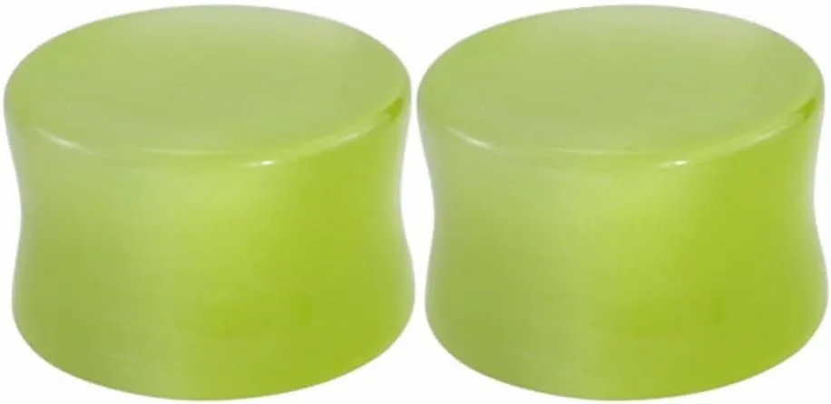 2 PCS 6mm(2G) Natural Grass Green Cat Eye Organic Stone Ear Plugs Gauges Double Flared Flesh Tunnels Body Piercing Couple Stud Earrings Jewelry For Women And Men