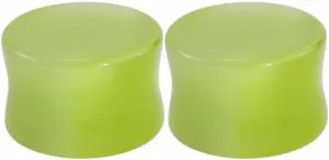 2 PCS 6mm(2G) Natural Grass Green Cat Eye Organic Stone Ear Plugs Gauges Double Flared Flesh Tunnels Body Piercing Couple Stud Earrings Jewelry For Women And Men