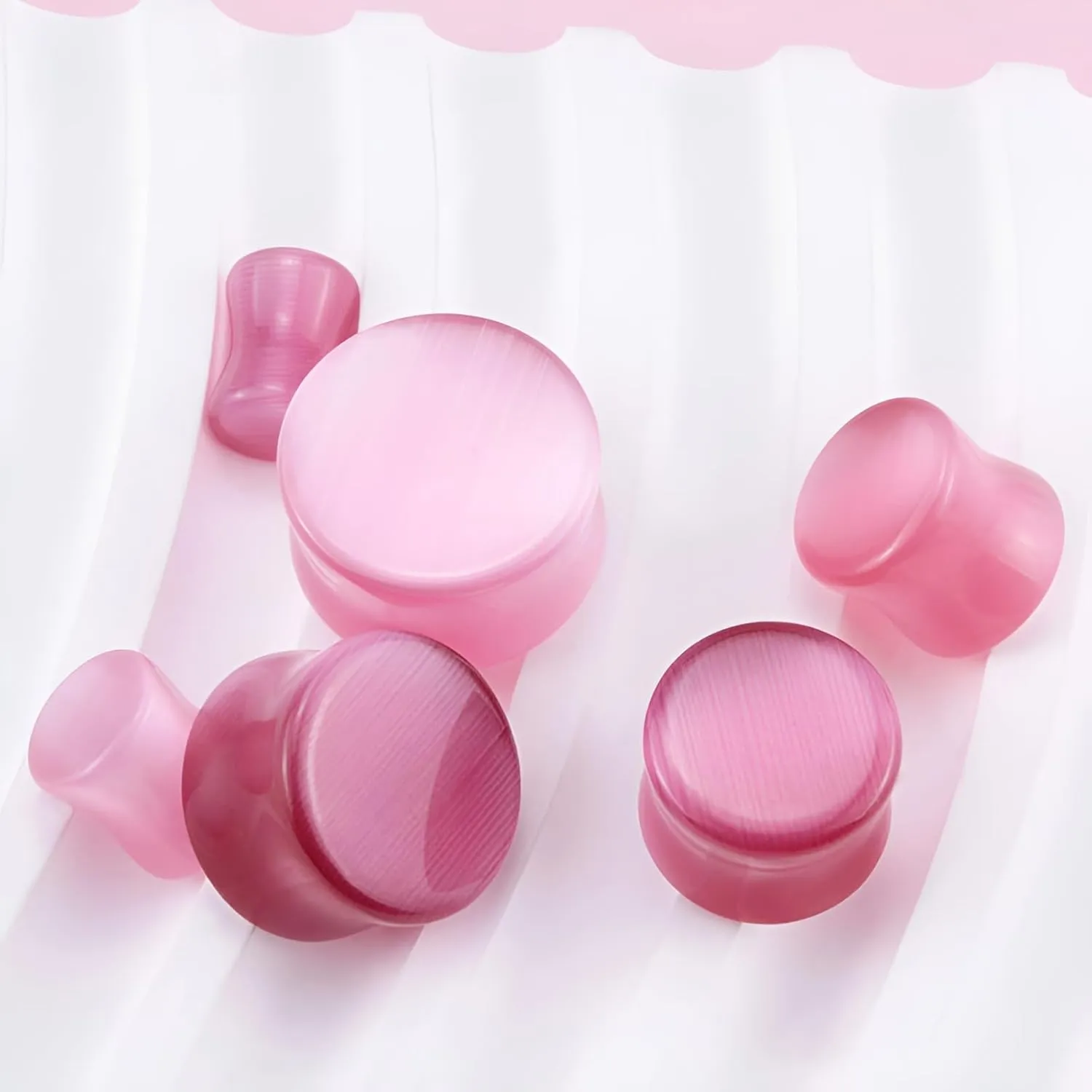 2 Pcs 6mm(2G) Natural Pink Cat Eye Organic Stone Ear Plugs Gauges Double Flared Flesh Tunnels Body Piercing Couple Stud Earrings Jewelry For Women And Men