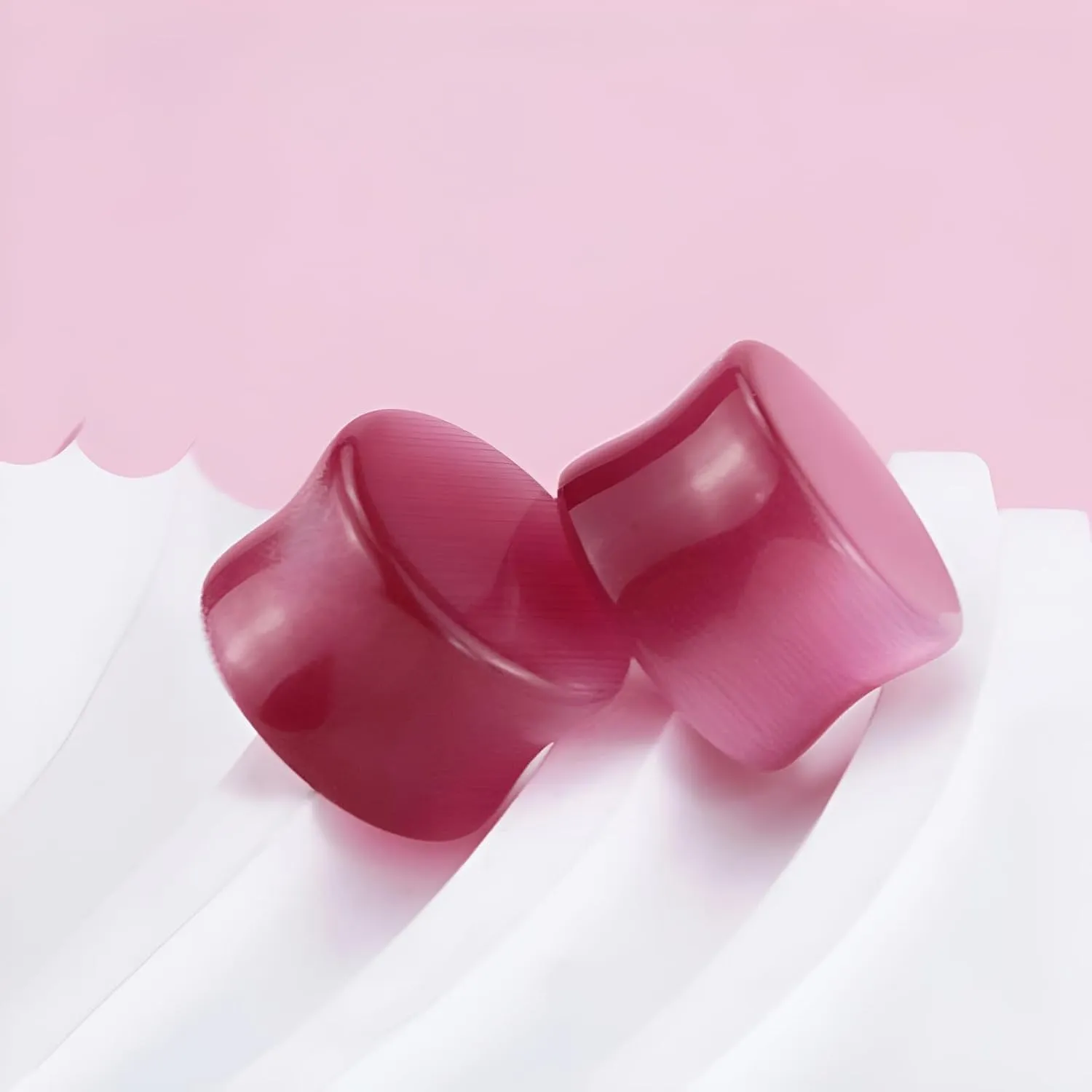 2 Pcs 6mm(2G) Natural Pink Cat Eye Organic Stone Ear Plugs Gauges Double Flared Flesh Tunnels Body Piercing Couple Stud Earrings Jewelry For Women And Men