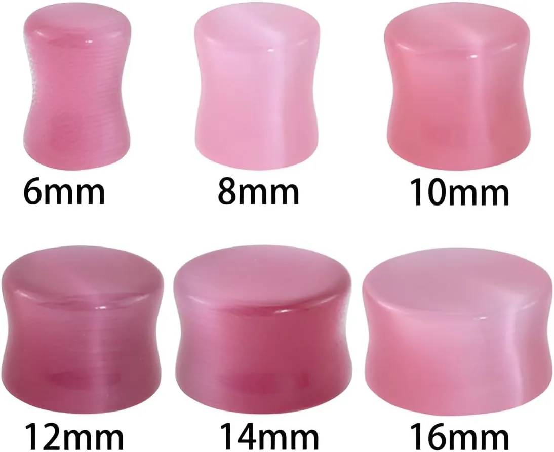 2 Pcs 6mm(2G) Natural Pink Cat Eye Organic Stone Ear Plugs Gauges Double Flared Flesh Tunnels Body Piercing Couple Stud Earrings Jewelry For Women And Men