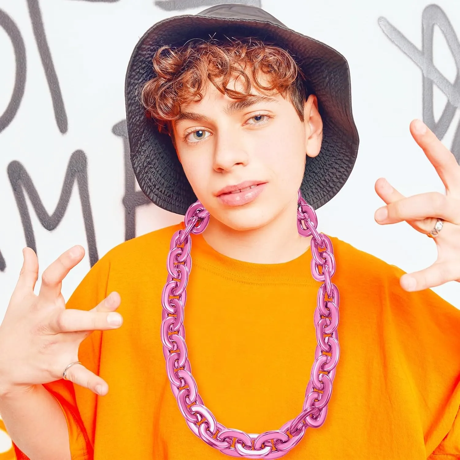 2 Pcs Jumbo Plastic Chain Necklace Hip Hop Rapper Big Fake Necklace for Men Halloween Costume Accessory, 39.4 Inch/100cm
