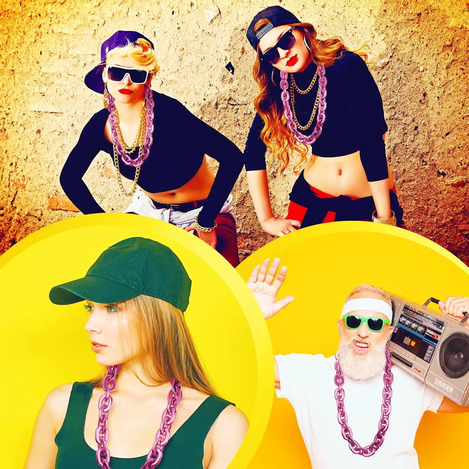 2 Pcs Jumbo Plastic Chain Necklace Hip Hop Rapper Big Fake Necklace for Men Halloween Costume Accessory, 39.4 Inch/100cm