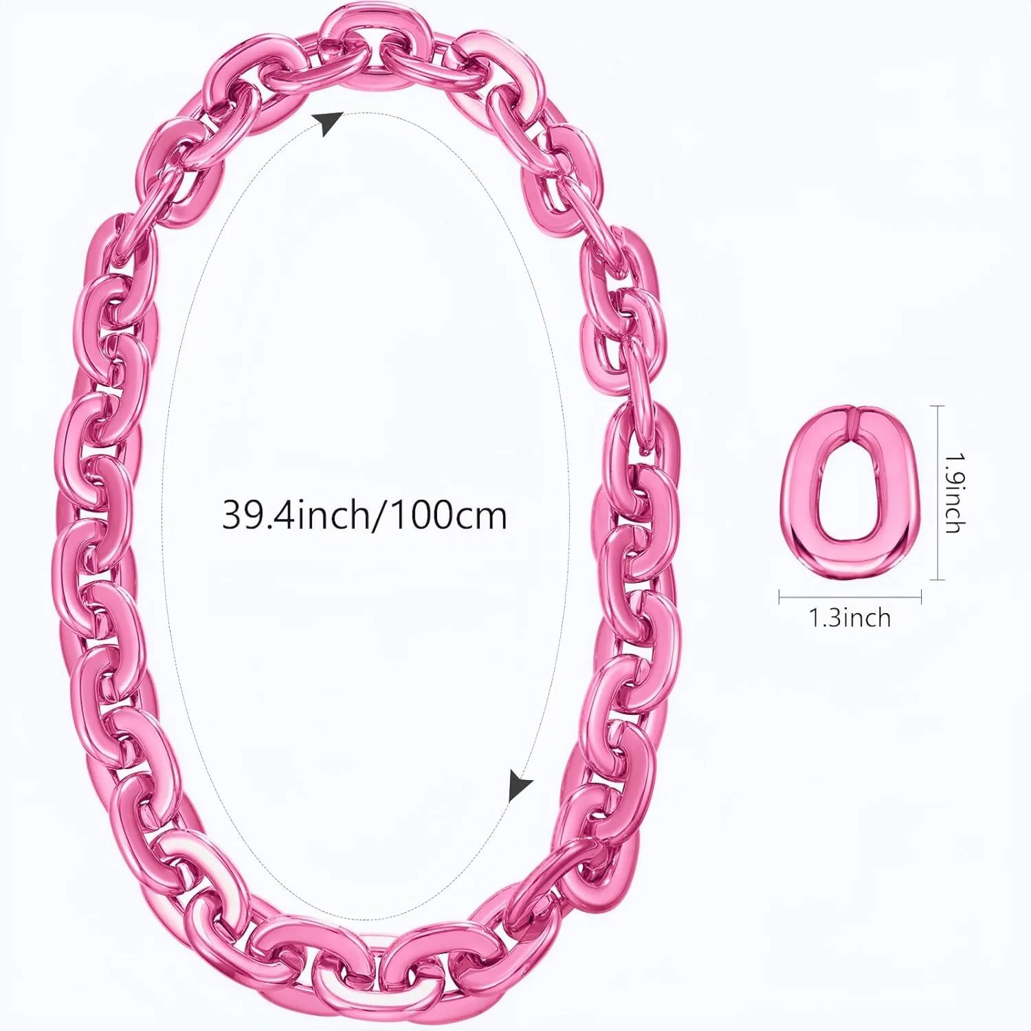 2 Pcs Jumbo Plastic Chain Necklace Hip Hop Rapper Big Fake Necklace for Men Halloween Costume Accessory, 39.4 Inch/100cm