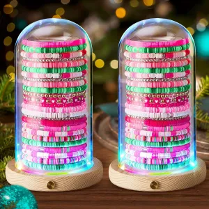 2 Pcs Witch Theme Friendship Bracelets Organizer Holder with Lights Pink and Green Bracelets Jewelry Gift Storage Boxes Wooden Base Stand for Witch Birthday Party Dress Decor Display