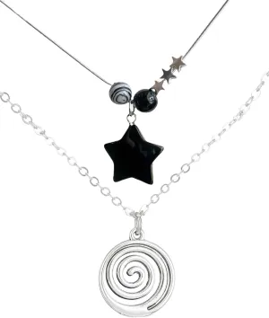 2 Pcs Y2K Punk Necklace Set - Star & Spiral Necklaces for Women - Gothic & Grunge Fashion Jewelry