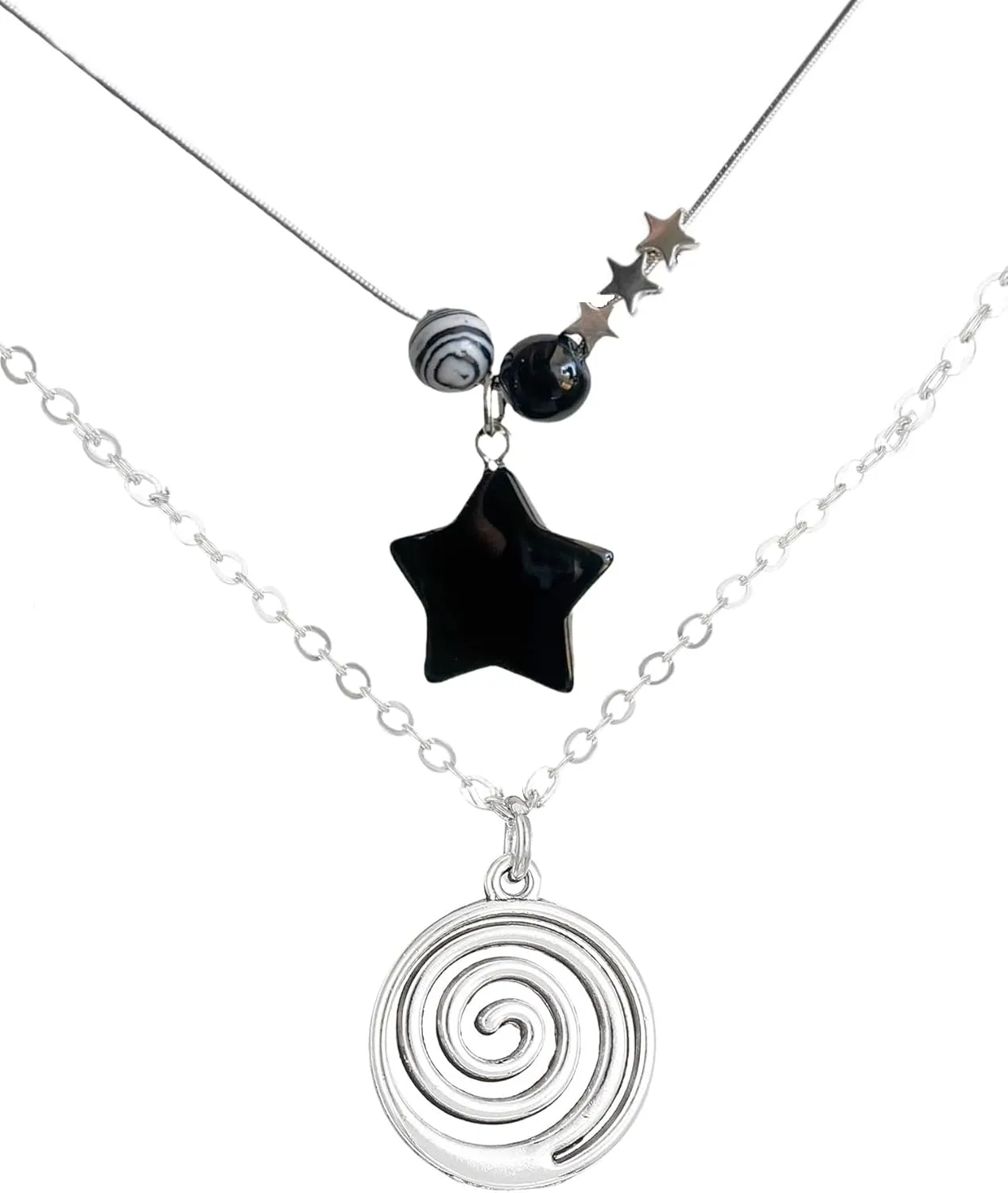 2 Pcs Y2K Punk Necklace Set - Star & Spiral Necklaces for Women - Gothic & Grunge Fashion Jewelry