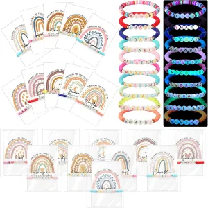 20 Sets Inspirational Gifts for Women Friendship Bracelet Luminous Rainbow Beaded Stretch Bracelet with Motivational Quote Card End of Year Gift for Student Teacher Nurse Graduation Employee