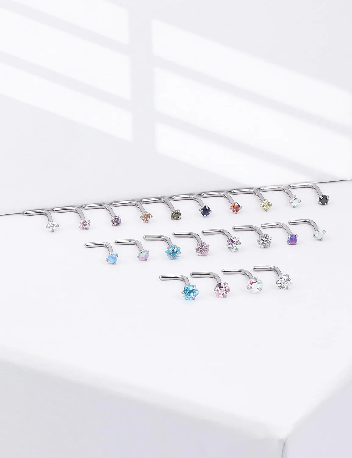 20/18g Nose Rings Studs Straight/L/Corkscrew Shape Bars Piercings Jewelry for Women Hypoallergenic Surgical Stainless Steel