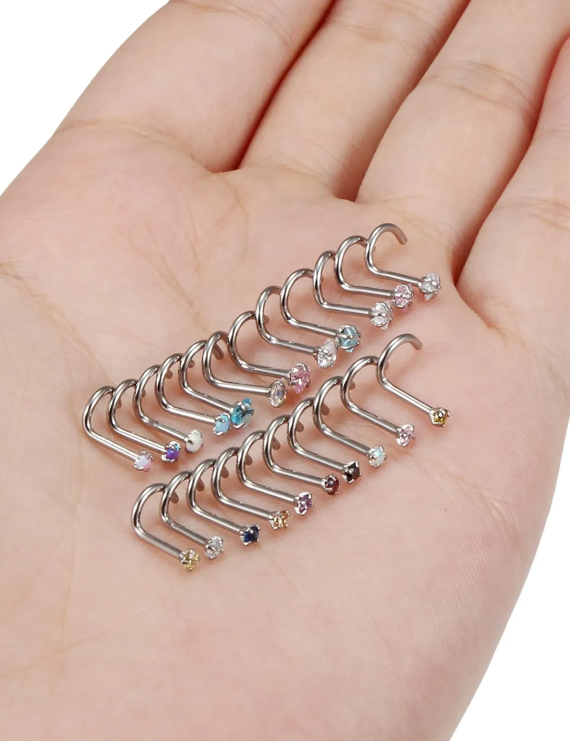 20/18g Nose Rings Studs Straight/L/Corkscrew Shape Bars Piercings Jewelry for Women Hypoallergenic Surgical Stainless Steel