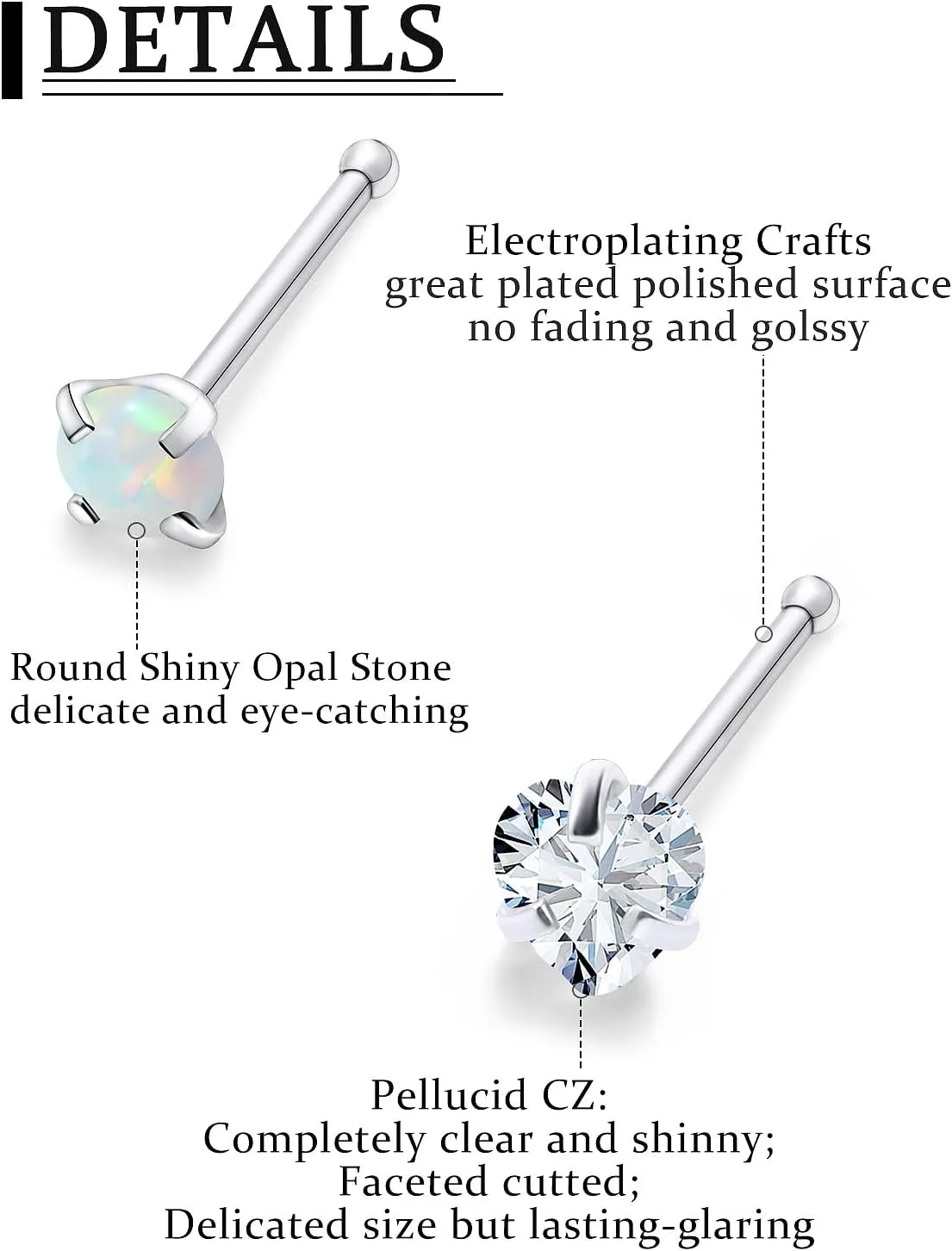 20/18g Nose Rings Studs Straight/L/Corkscrew Shape Bars Piercings Jewelry for Women Hypoallergenic Surgical Stainless Steel