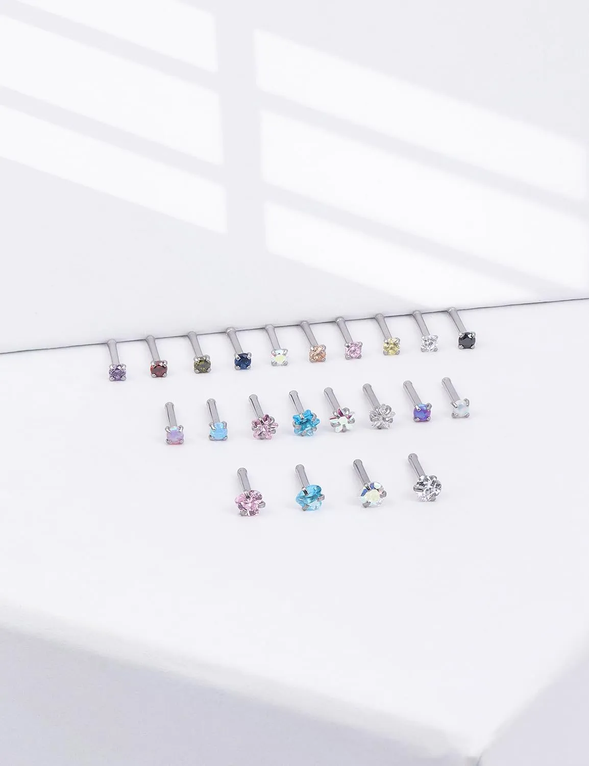 20/18g Nose Rings Studs Straight/L/Corkscrew Shape Bars Piercings Jewelry for Women Hypoallergenic Surgical Stainless Steel