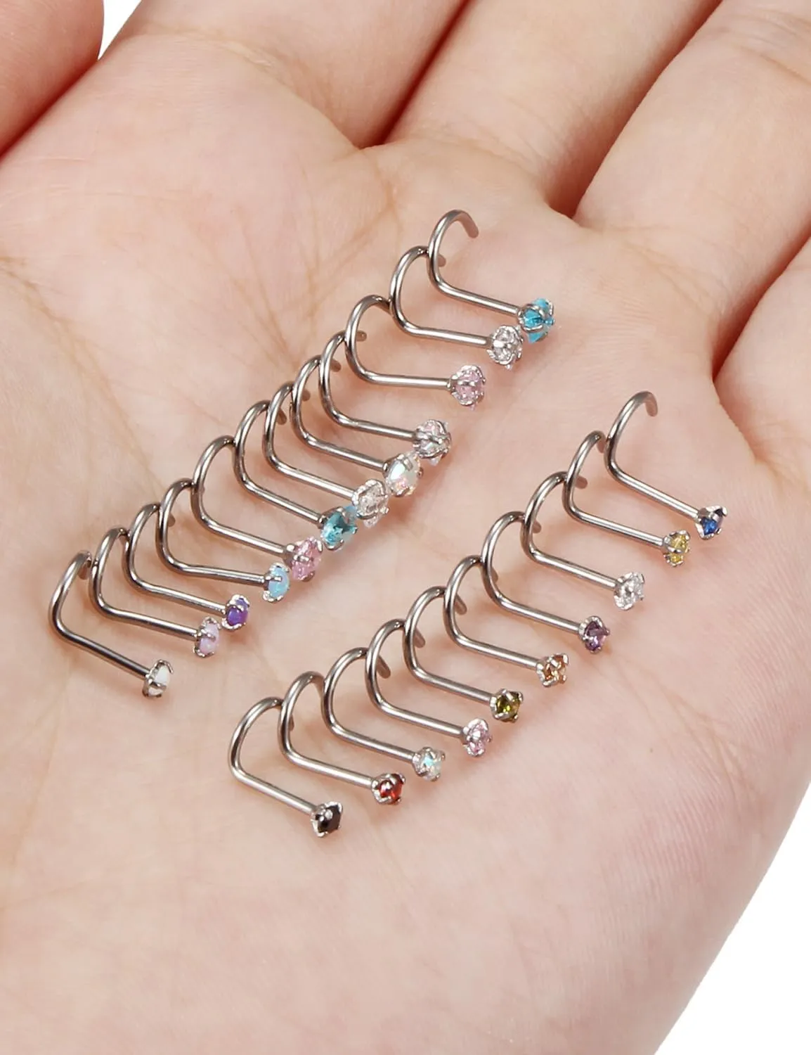 20/18g Nose Rings Studs Straight/L/Corkscrew Shape Bars Piercings Jewelry for Women Hypoallergenic Surgical Stainless Steel