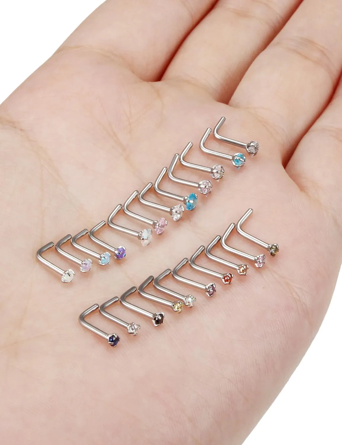 20/18g Nose Rings Studs Straight/L/Corkscrew Shape Bars Piercings Jewelry for Women Hypoallergenic Surgical Stainless Steel