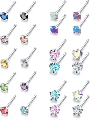 20/18g Nose Rings Studs Straight/L/Corkscrew Shape Bars Piercings Jewelry for Women Hypoallergenic Surgical Stainless Steel