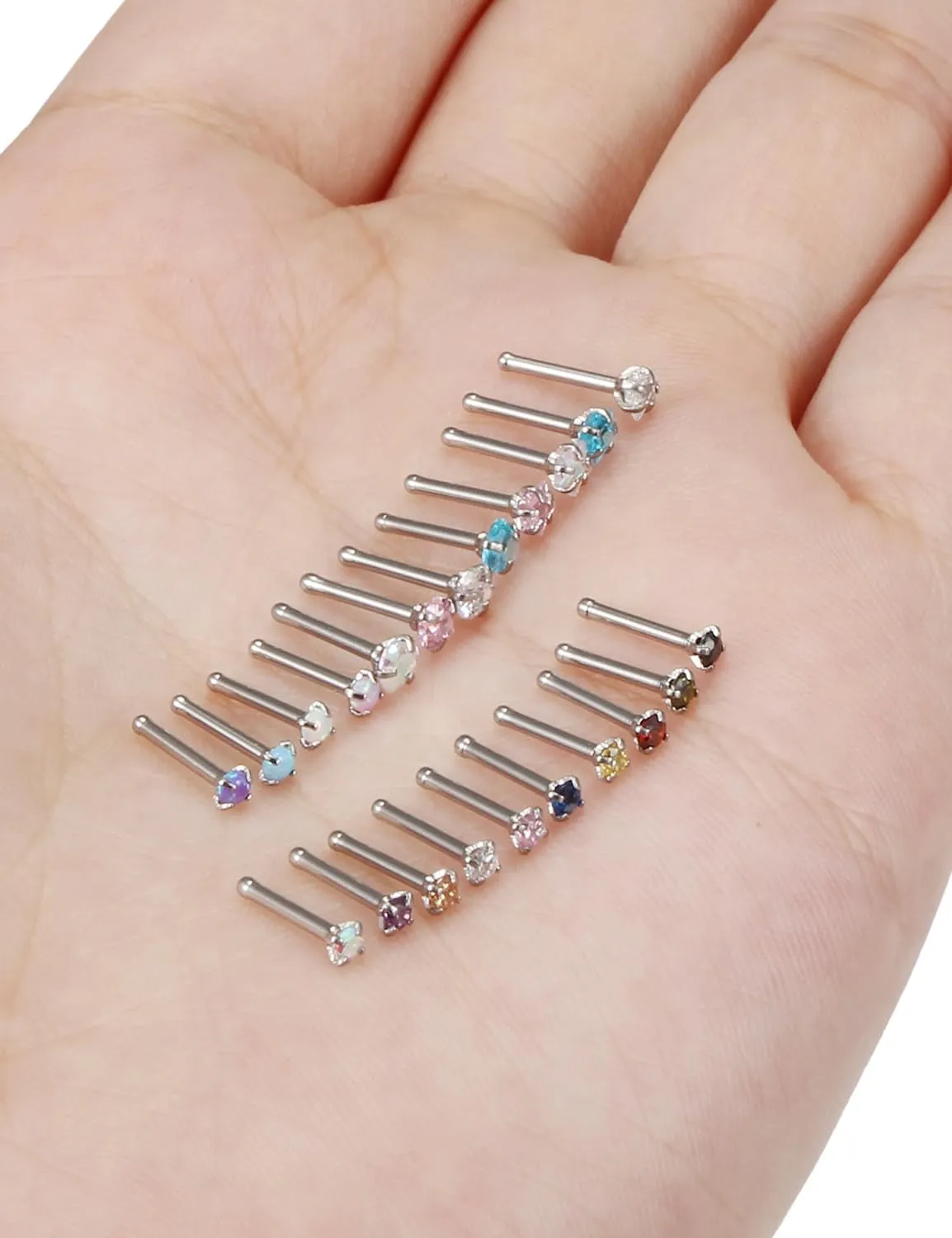 20/18g Nose Rings Studs Straight/L/Corkscrew Shape Bars Piercings Jewelry for Women Hypoallergenic Surgical Stainless Steel
