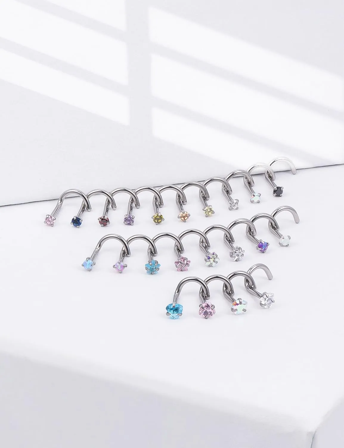 20/18g Nose Rings Studs Straight/L/Corkscrew Shape Bars Piercings Jewelry for Women Hypoallergenic Surgical Stainless Steel
