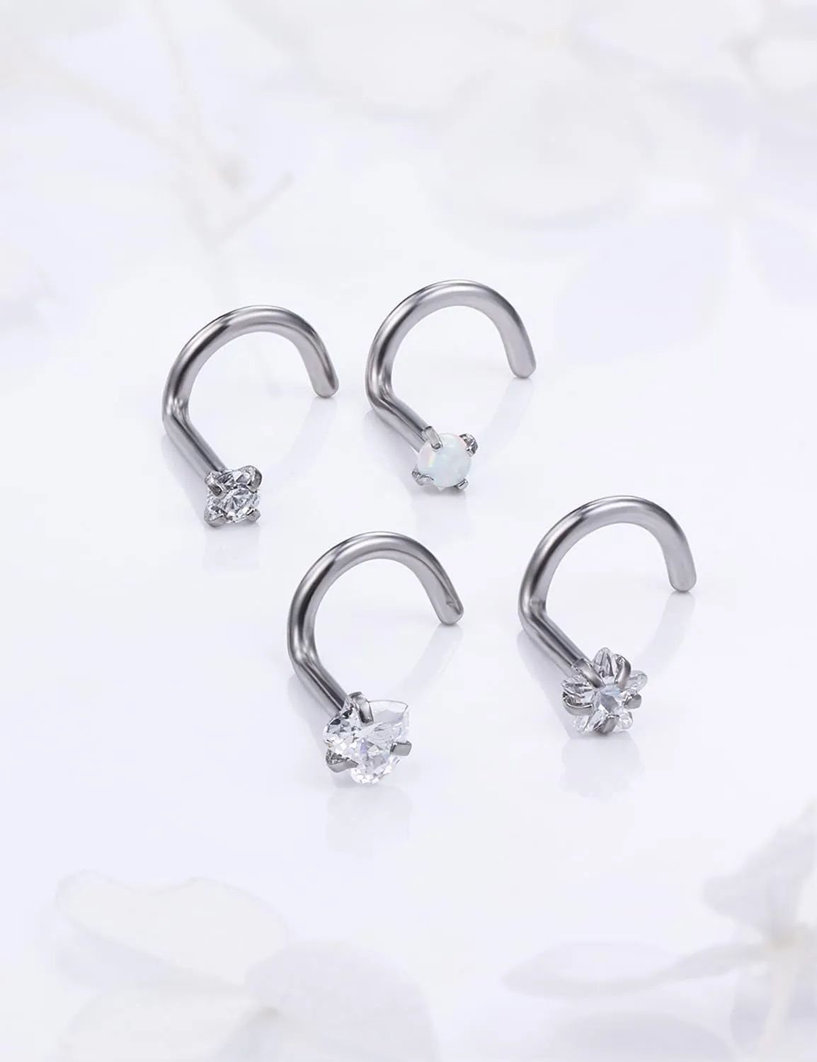 20/18g Nose Rings Studs Straight/L/Corkscrew Shape Bars Piercings Jewelry for Women Hypoallergenic Surgical Stainless Steel