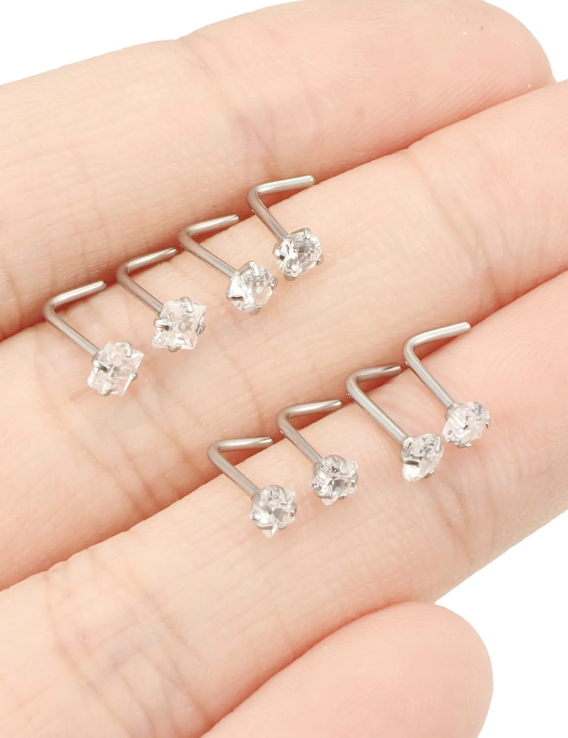 20/18g Straight/L Shaped Diamond Nose Ring Studs Earrings Piercings Jewelry Surgical Steel for Women Men