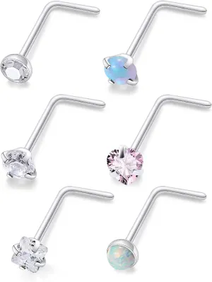 20/18g Straight/L Shaped Diamond Nose Ring Studs Earrings Piercings Jewelry Surgical Steel for Women Men