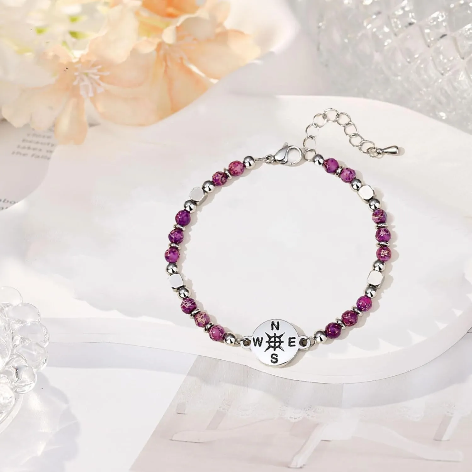 2024 Graduation Bracelet for Her,Tiny Gemstone Graduation Bracelet, Charm Compass Bracelet Ideal College graduation Bracelets Perfect Graduation Bracelet for Daughter Dranddaughter Sister