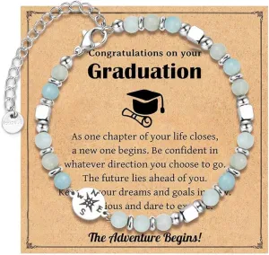 2024 Graduation Bracelet for Her,Tiny Gemstone Graduation Bracelet, Charm Compass Bracelet Ideal College graduation Bracelets Perfect Graduation Bracelet for Daughter Dranddaughter Sister