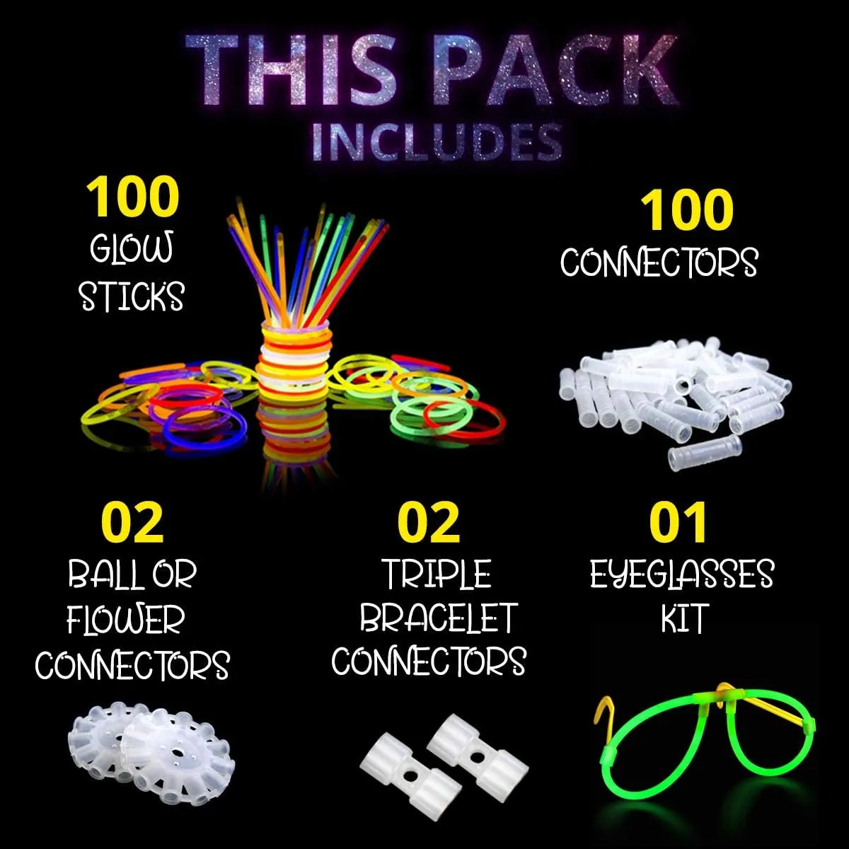 205pc Glow Sticks Bulk Party Pack - Party Favors for Kids 4-8, Glow in The Dark Party Supplies - Eye Glasses, Bracelets & Necklaces - Wedding Favors, Easter Basket Essentials