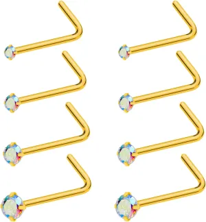 20G 18G Nose Rings Studs Stainless Steel Nose Rings for Women Men Round CZ Nose Bone L Shaped Screw Nose Stud Ring Set Nostril Piercing Jewelry Silver Gold Black