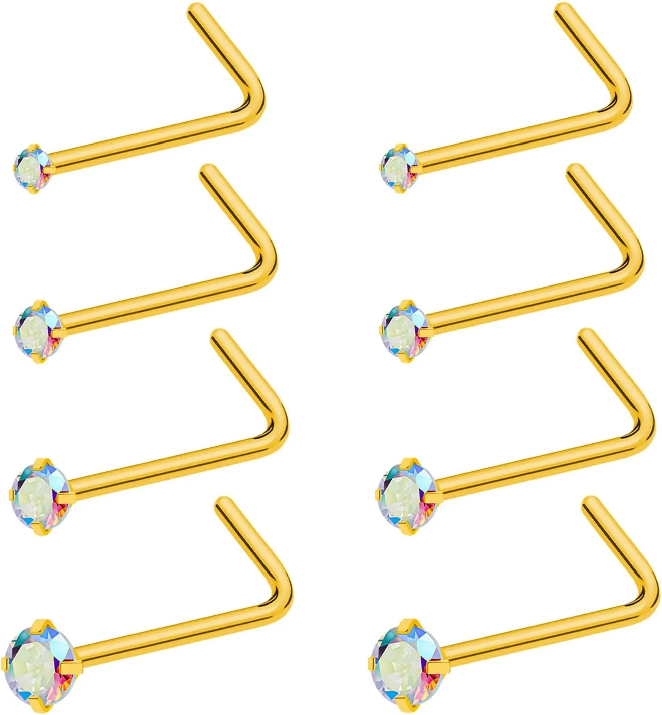 20G 18G Nose Rings Studs Stainless Steel Nose Rings for Women Men Round CZ Nose Bone L Shaped Screw Nose Stud Ring Set Nostril Piercing Jewelry Silver Gold Black