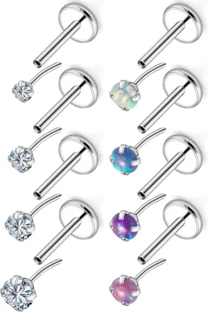 20g/18g Threadless Flat Back Nose Rings Stud for Women Men Opal Cartilage Tragus Helix Piercing Jewelry Hypoallergenic Surgical Stainless Steel