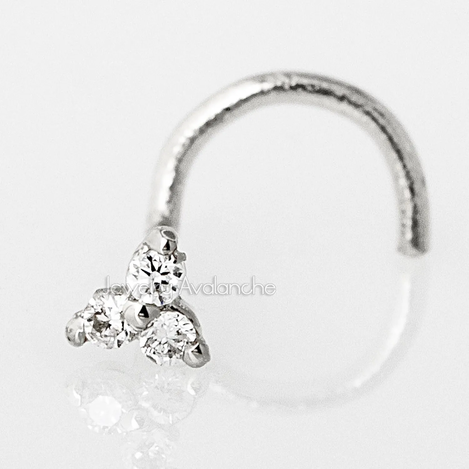 22G Solid 14K Gold 0.015ctw 3-Stone Diamond Nose Stud - Nose Bone/L-Shape/Nose Screw Stud Nose Ring - April Birthstone Nose Stud