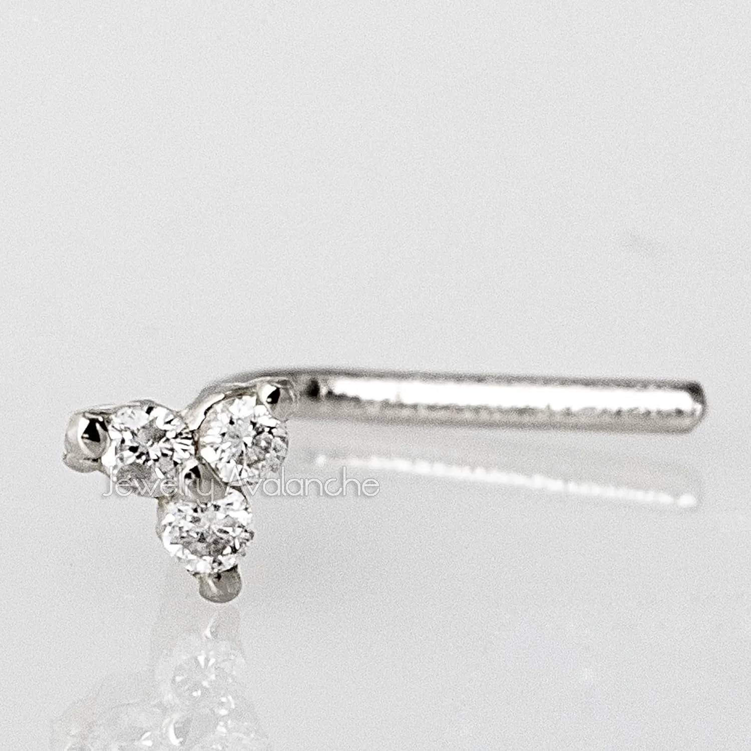 22G Solid 14K Gold 0.015ctw 3-Stone Diamond Nose Stud - Nose Bone/L-Shape/Nose Screw Stud Nose Ring - April Birthstone Nose Stud