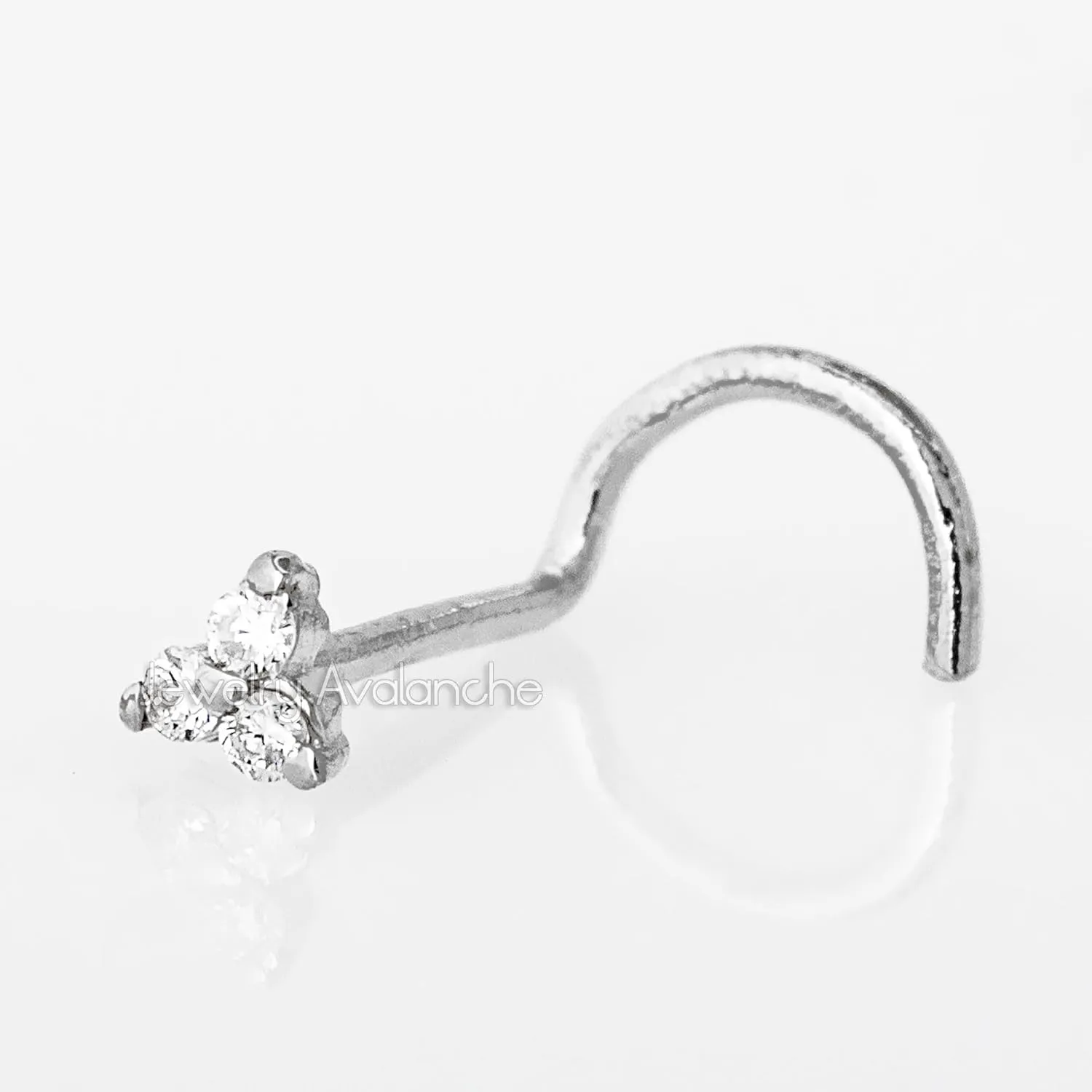 22G Solid 14K Gold 0.015ctw 3-Stone Diamond Nose Stud - Nose Bone/L-Shape/Nose Screw Stud Nose Ring - April Birthstone Nose Stud