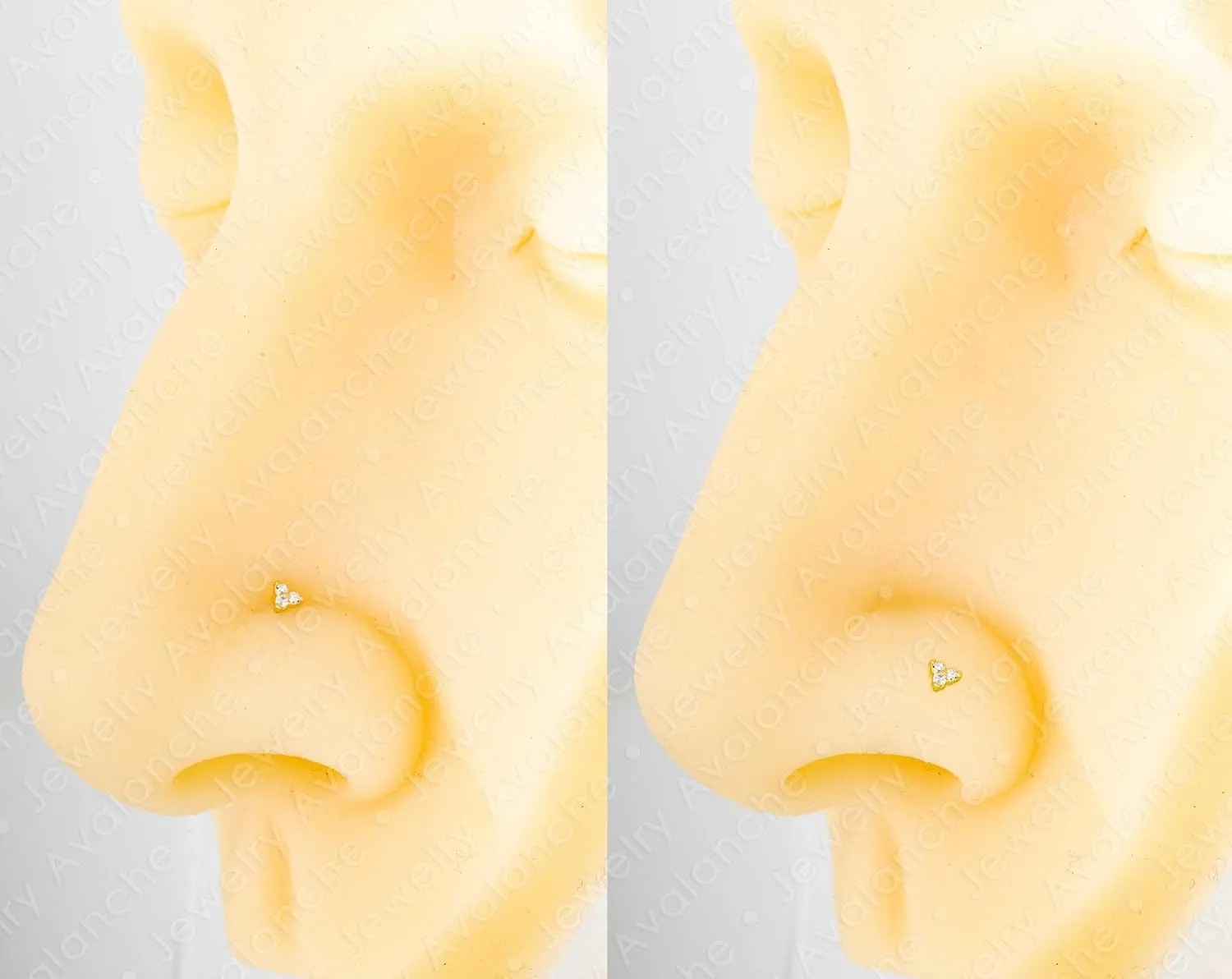 22G Solid 14K Gold 0.015ctw 3-Stone Diamond Nose Stud - Nose Bone/L-Shape/Nose Screw Stud Nose Ring - April Birthstone Nose Stud