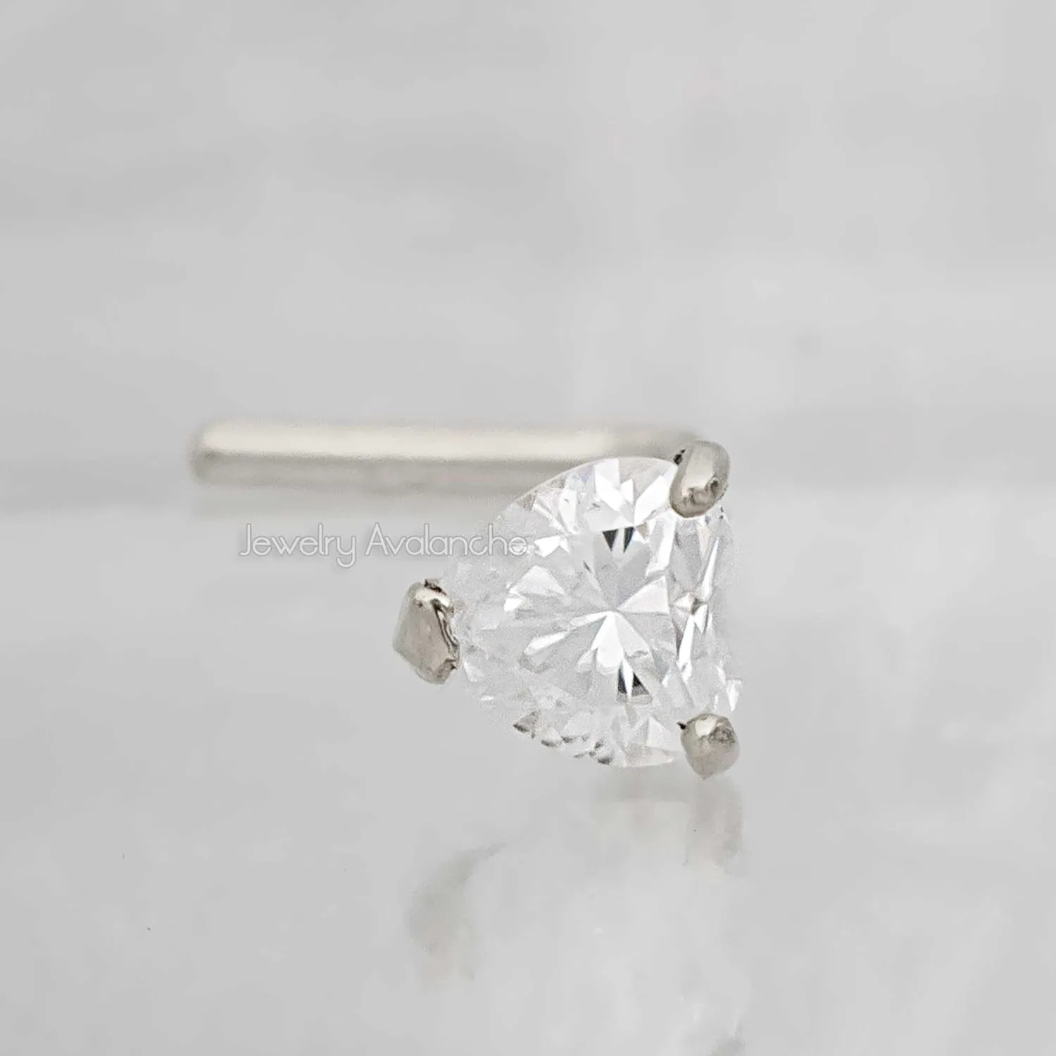 22G Solid 14K Gold 0.10 ctw Moissanite Heart L-Shape Nose Stud - L-bend Nose Ring Stud - April Birthstone Nose Stud