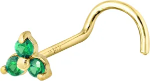 22G Solid 14K Gold 3-Stone 0.030ctw Emerald Nose Stud - Nose Bone/L-Shape/Nose Screw Stud Nose Ring - May Birthstone Nose Stud