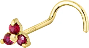 22G Solid 14K Gold 3-Stone 0.030ctw Ruby Nose Stud - Nose Bone/L-Shape/Nose Screw Stud Nose Ring - July Birthstone Nose Stud