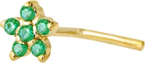 22G Solid 14K Gold 6-Stone 0.05ctw Emerald Flower Nose Stud - Nose Bone/L-Shape/Nose Screw Stud Nose Ring - May Birthstone Nose Stud