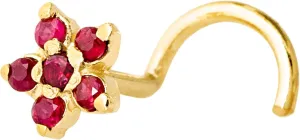 22G Solid 14K Gold 6-Stone 0.05ctw Ruby Flower Nose Stud - Nose Bone/L-Shape/Nose Screw Stud Nose Ring - July Birthstone Nose Stud