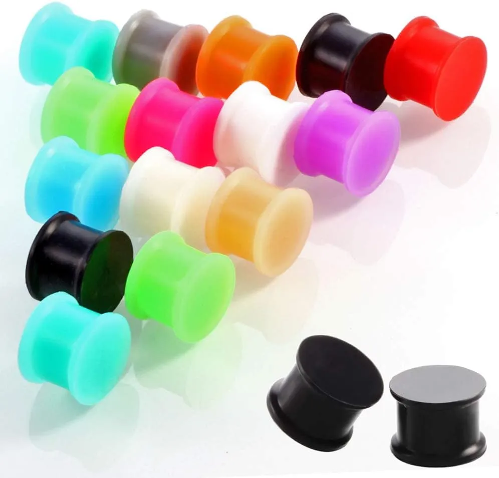 24 pcs Silicone Plugs Ear Gauges Stretching Kit 00g-1 inch Double Flared Expander Tunnels Flesh Saddle Set for Women Men Body Piercing Jewelry,Good Gift