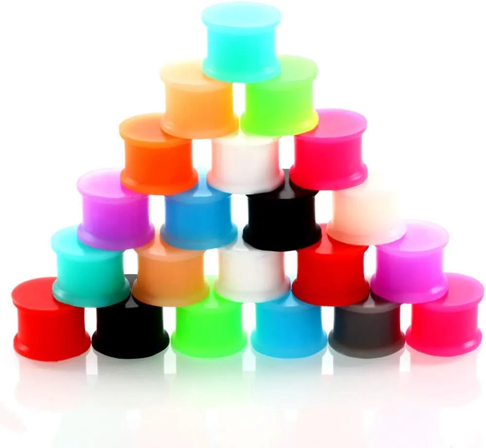 24 pcs Silicone Plugs Ear Gauges Stretching Kit 00g-1 inch Double Flared Expander Tunnels Flesh Saddle Set for Women Men Body Piercing Jewelry,Good Gift