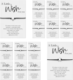 24 Sets Wish Card Bracelets for Women Braided Heart and Star Adjustable Wax Rope Matching Couple Woven Bracelets with Wish Card for Bff Women Men Gifts