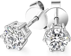 2ct Moissanite Stud Earrings, D Color VVS1 Clarity, Round Brilliant Cut, 14K White Gold Plated 925 Sterling Silver, 6-Prong Setting, Certified Stones