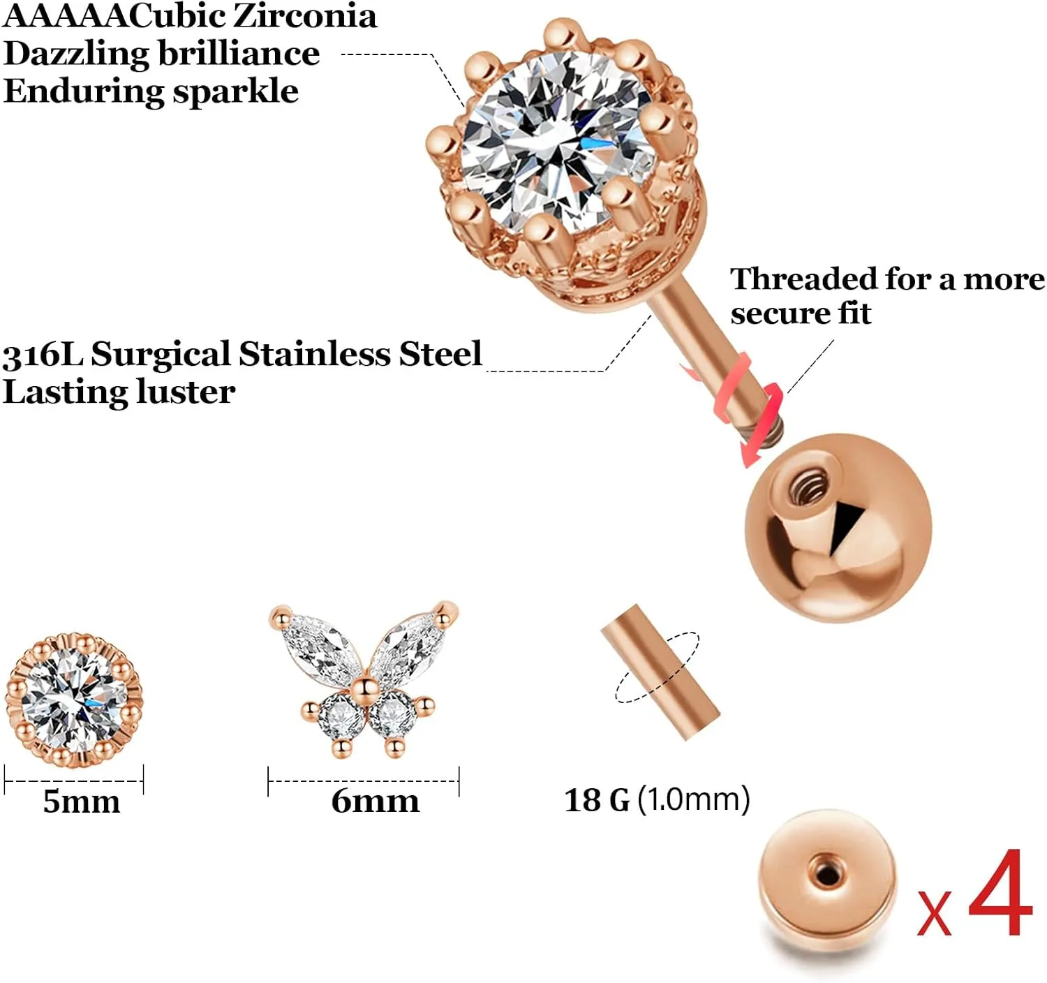 2pairs Gold Studs Earrings for Women 316L Surgical Steel Flat Back Stud Earrings Hypoallergenic Helix Earrings Studs Ear Piercing Jewelry Set