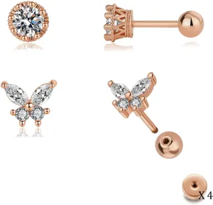 2pairs Gold Studs Earrings for Women 316L Surgical Steel Flat Back Stud Earrings Hypoallergenic Helix Earrings Studs Ear Piercing Jewelry Set