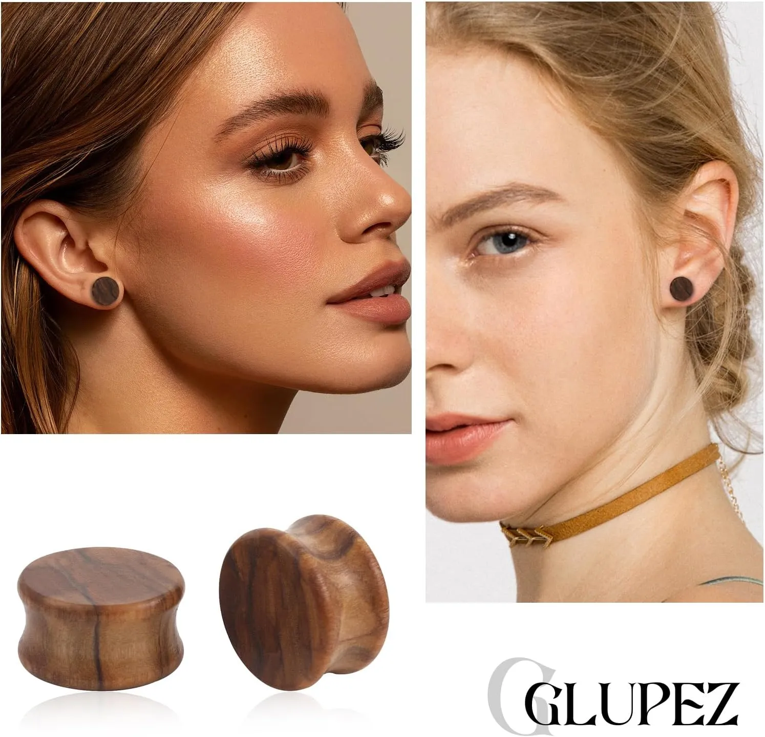 2PCS 2G-3/4"Ear Plugs Ear Gauges Vintage Natural Wood Double Flared Saddle Wooden Ear Expanders Ear Stretcher Ear Tunnels Lobe Body Piercing Jewelry for Women Men 6MM-20MM