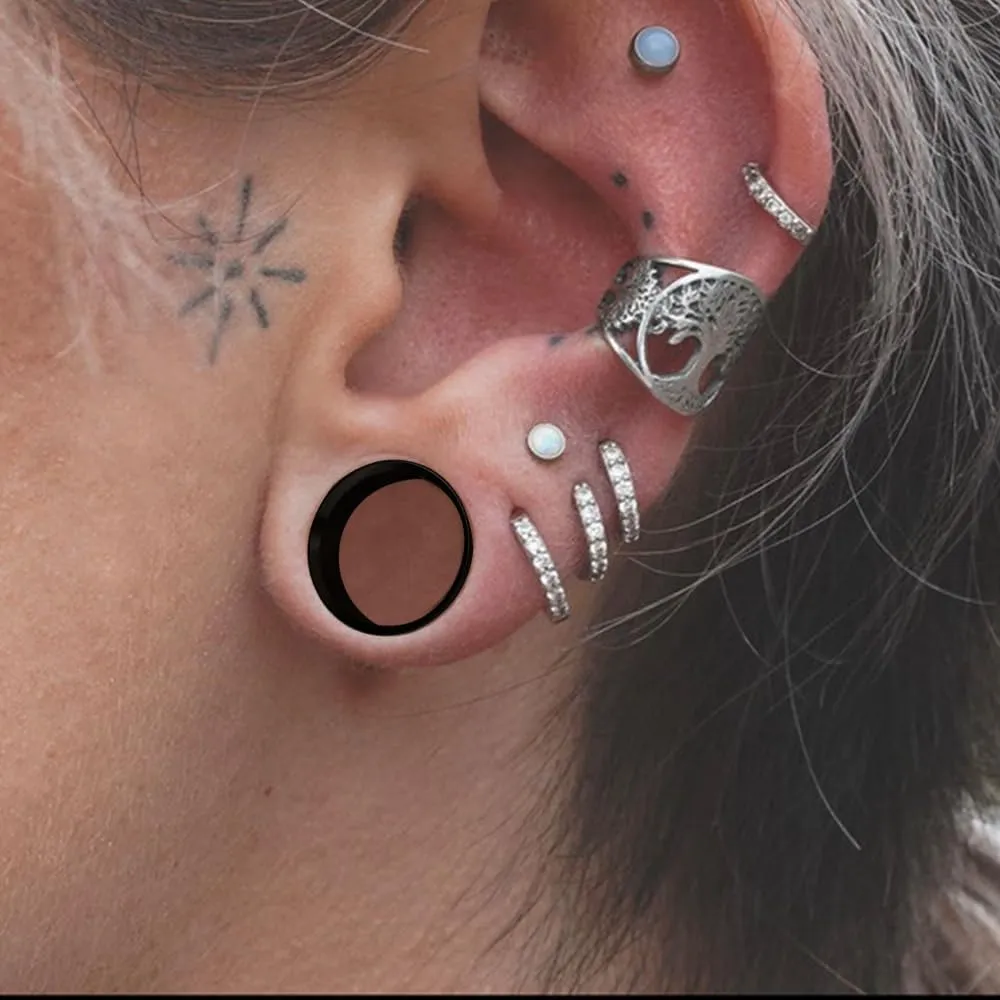2PCS Ear Gauges Stainless Steel Fashion Ear Tunnels with 6 Pcs Nose Rings, 2 Pcs beads and 2Pcs Cones Weights for Stretched Ears Studs Body Piercing Jewelry