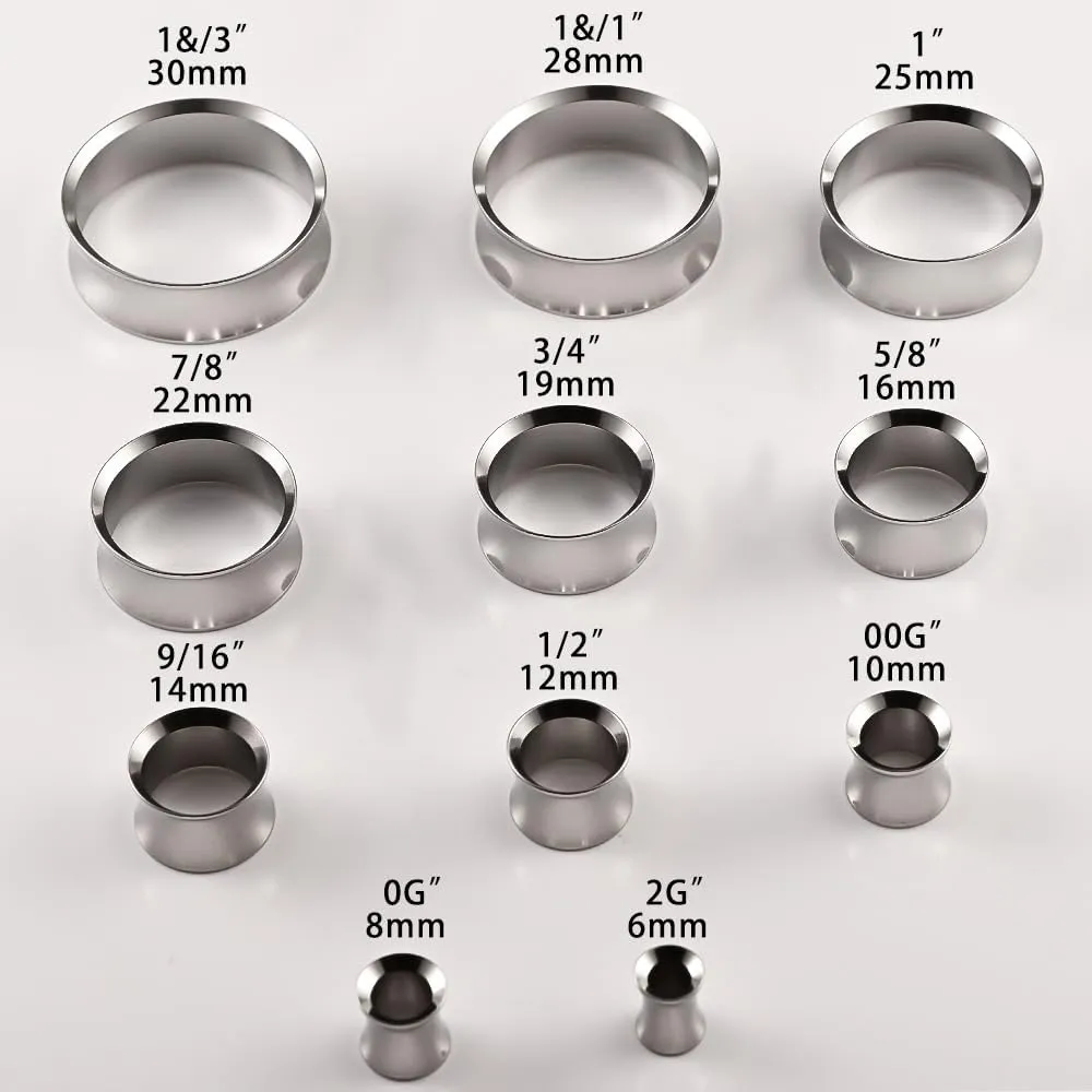 2PCS Ear Gauges Stainless Steel Fashion Ear Tunnels with 6 Pcs Nose Rings, 2 Pcs beads and 2Pcs Cones Weights for Stretched Ears Studs Body Piercing Jewelry