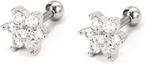 2PCS Stud Earrings 16G 316L Surgical Steel CZ Flower Cartilage Earrings Stud Piercing Helix Cartilage Conch Tragus Lobes Studs Hypoallergenic Earrings for Women (H:Silver CZ Flower)